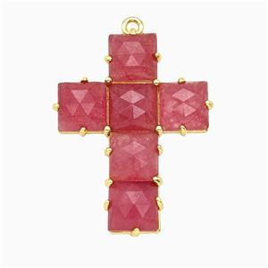 Red Dye Jade Cross Pendant Gold Plated, approx 25-35mm