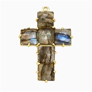 Labradorite Cross Pendant Gold Plated, approx 25-35mm