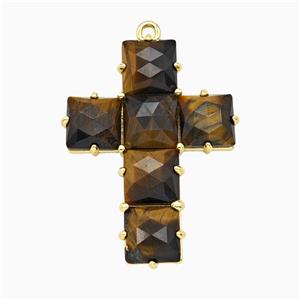 Tiger Eye Stone Cross Pendant Gold Plated, approx 25-35mm