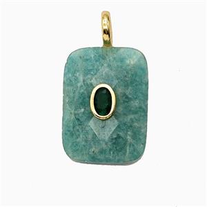 Natural Green Amazonite Rectangle Pendant Pave Zirconia, approx 20-25mm