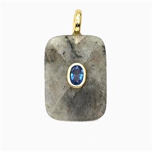 Natural Labradorite Rectangle Pendant Pave Zirconia, approx 20-25mm