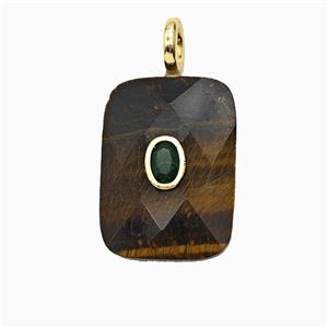 Natural Tiger Eye Stone Rectangle Pendant Pave Zirconia, approx 20-25mm