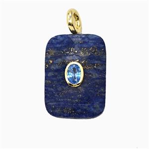 Natural Blue Lapis Lazuli Rectangle Pendant Pave Zirconia, approx 20-25mm