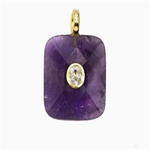 Natural Purple Amethyst Rectangle Pendant Pave Zirconia, approx 20-25mm