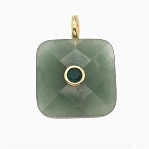 Natural Green Aventurine Square Pendant Pave Zirconia, approx 25mm