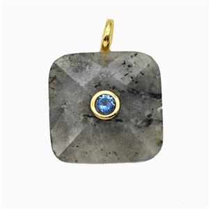 Natural Labradorite Square Pendant Pave Zirconia, approx 25mm