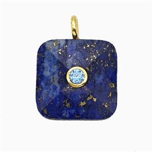 Natural Blue Lapis Lazuli Square Pendant Pave Zirconia, approx 25mm
