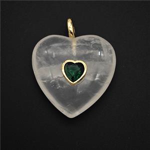 Natural Clear Quartz Heart Pendant Pave Zirconia, approx 25mm