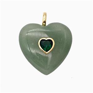 Natural Green Aventurine Heart Pendant Pave Zirconia, approx 25mm