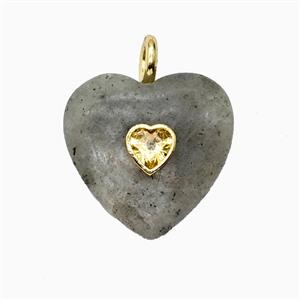 Natural Labradorite Heart Pendant Pave Zirconia, approx 25mm