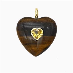 Natural Tiger Eye Stone Heart Pendant Pave Zirconia, approx 25mm