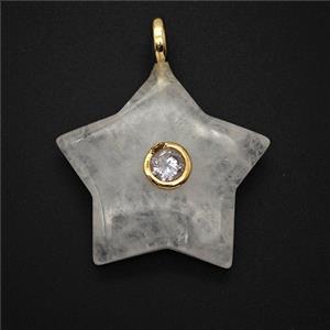Natural Clear Quartz Star Pendant Pave Zirconia, approx 30mm