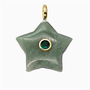 Natural Green Aventurine Star Pendant Pave Zirconia, approx 30mm