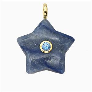 Blue Aventurine Star Pendant Pave Zirconia, approx 30mm