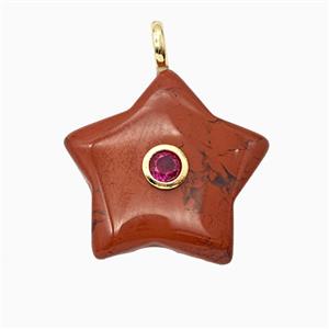 Natural Red Jasper Star Pendant Pave Zirconia, approx 30mm