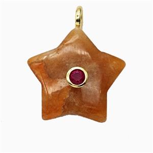 Red Aventurine Star Pendant Pave Zirconia, approx 30mm
