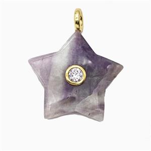 Natural Purple Amethyst Star Pendant Pave Zirconia, approx 30mm