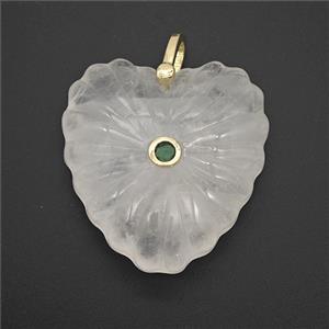 Natural Clear Quartz Heart Pendant Pave Zirconia, approx 30mm