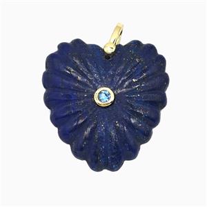 Natural Blue Lapis Lazuli Heart Pendant Pave Zirconia, approx 30mm