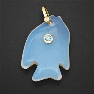 Opalite Fish Pendant Pave Zirconia, approx 23-33mm