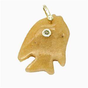 Yellow Aventurine Fish Pendant Pave Zirconia, approx 23-33mm