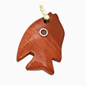 Red Jasper Fish Pendant Pave Zirconia, approx 23-33mm