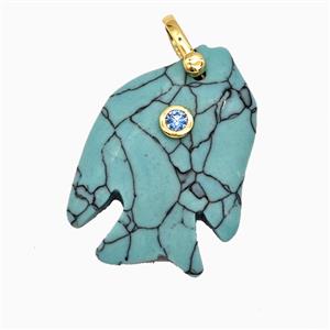 Blue Synthetic Turquoise Fish Pendant Pave Zirconia Dye, approx 23-33mm