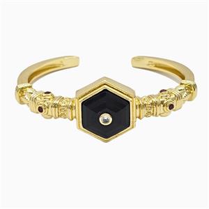 Copper Bangle Pave Obsidian Gold Plated, approx 25mm, 50-60mm dia