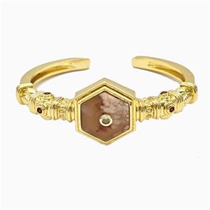 Copper Bangle Pave Sakura Agate Gold Plated, approx 25mm, 50-60mm dia