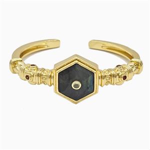 Copper Bangle Pave Labradorite Gold Plated, approx 25mm, 50-60mm dia