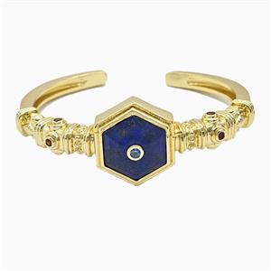 Copper Bangle Pave Lapis Lazuli Gold Plated, approx 25mm, 50-60mm dia