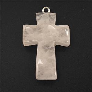 Pink Rose Quartz Cross Pendant, approx 20-30mm