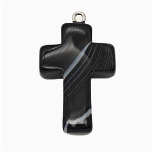 Black Striped Agate Cross Pendant, approx 20-30mm