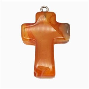 Red Stripe Agate Cross Pendant, approx 20-30mm