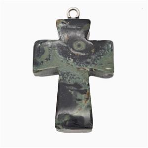 Green Kambaba Jasper Cross Pendant, approx 20-30mm