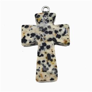 Black Dalmatian Jasper Cross Pendant, approx 20-30mm