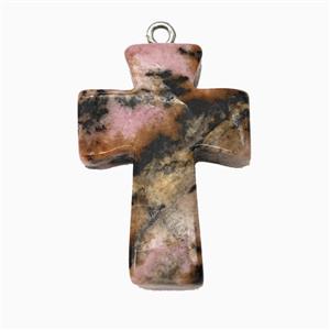 Chinese Rhodonite Cross Pendant, approx 20-30mm