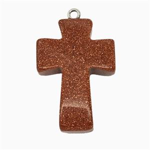 Golden Sandstone Cross Pendant, approx 20-30mm