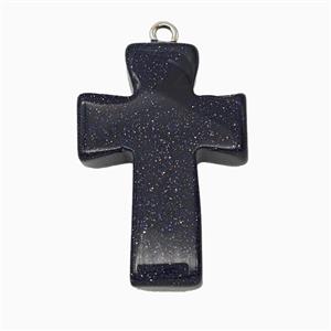 Blue Sandstone Cross Pendant, approx 20-30mm