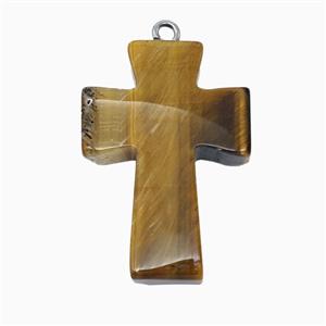 Tiger Eye Stone Cross Pendant, approx 20-30mm