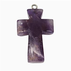 Purple Amethyst Cross Pendant, approx 20-30mm