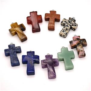 Natural Gemstone Cross Pendant Mixed, approx 20-30mm
