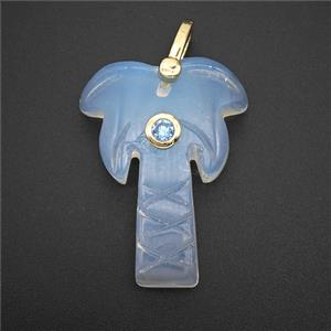 White Opalite Coconut Tree Pendant Pave Zirconia Palm, approx 20-28mm