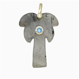 Labradorite Coconut Tree Pendant Pave Zirconia Palm, approx 20-28mm