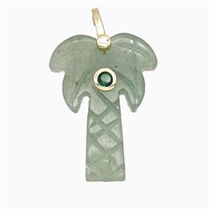 Green Aventurine Coconut Tree Pendant Pave Zirconia Palm, approx 20-28mm