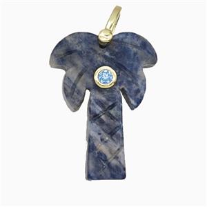 Blue Sodalite Coconut Tree Pendant Pave Zirconia Palm, approx 20-28mm