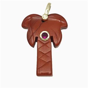Red Jasper Coconut Tree Pendant Pave Zirconia Palm, approx 20-28mm