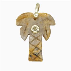 Yellow Crazy Agate Coconut Tree Pendant Pave Zirconia Palm, approx 20-28mm