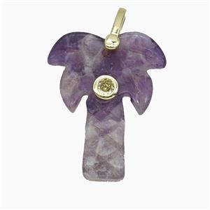 Purple Amethyst Coconut Tree Pendant Pave Zirconia Palm, approx 20-28mm