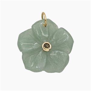 Green Aventurine Flower Pendant Pave Zirconia, approx 25mm